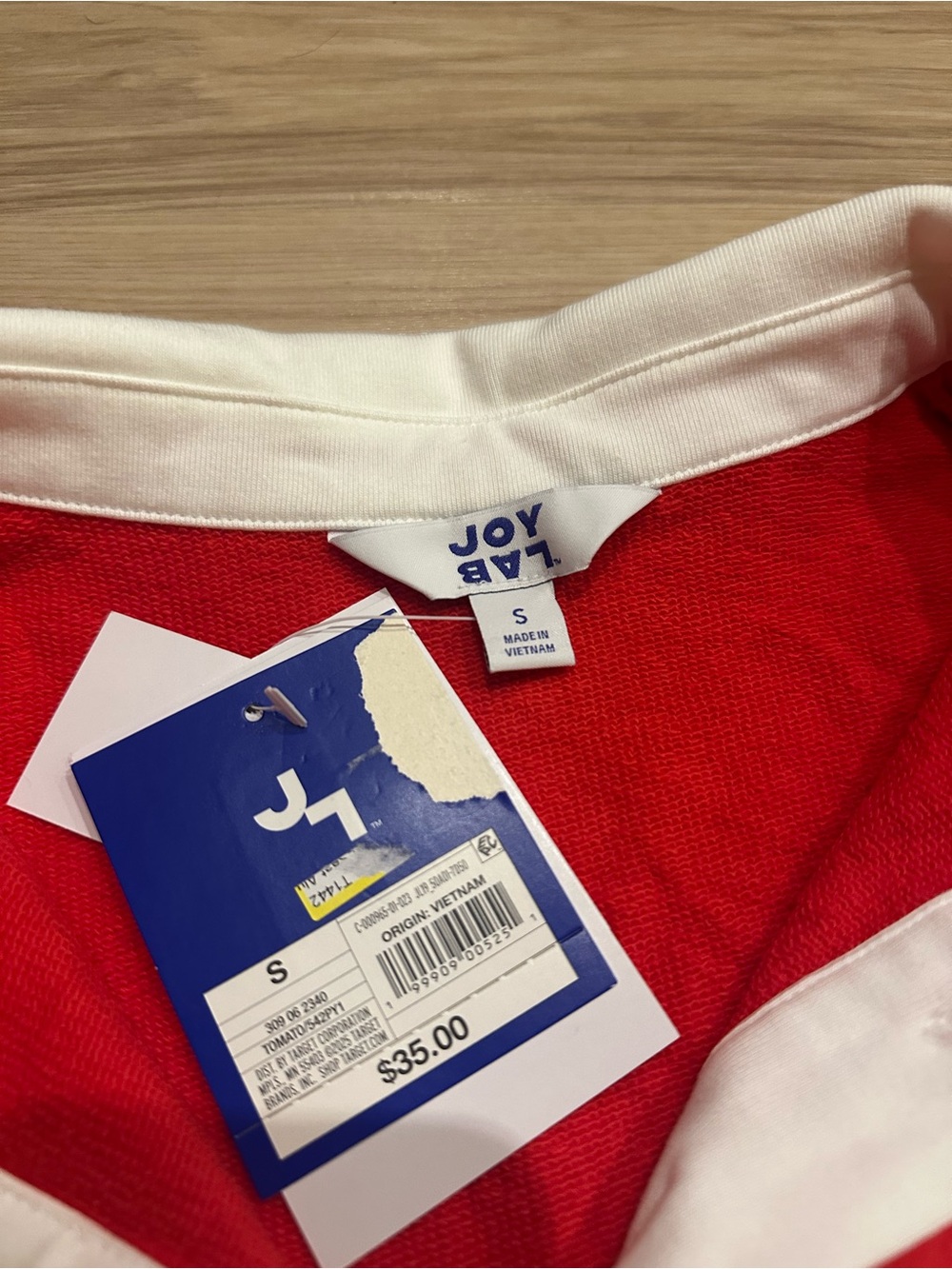 JoyLab Red V-Neck Rugby Sweater with White Contrast Collar - Picture 2 of 5